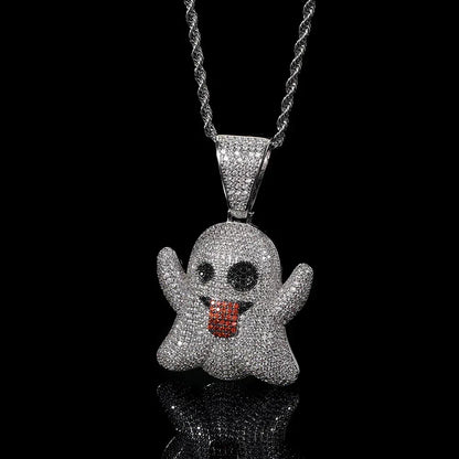 Large Tongue Out Ghost Pendant Necklace with Micro-Pave Zircon for Men | Caratix Jewelry - CaratixJewelry