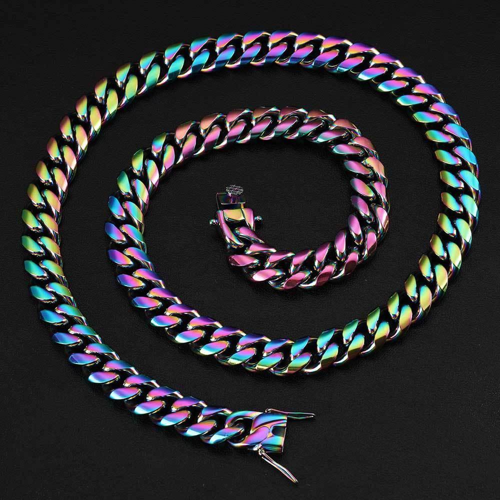 Stainless Steel Cuban Chain Necklace with Dragon Head Clasp for Men | Polished Titanium Steel | Caratix Jewelry - CaratixJewelry