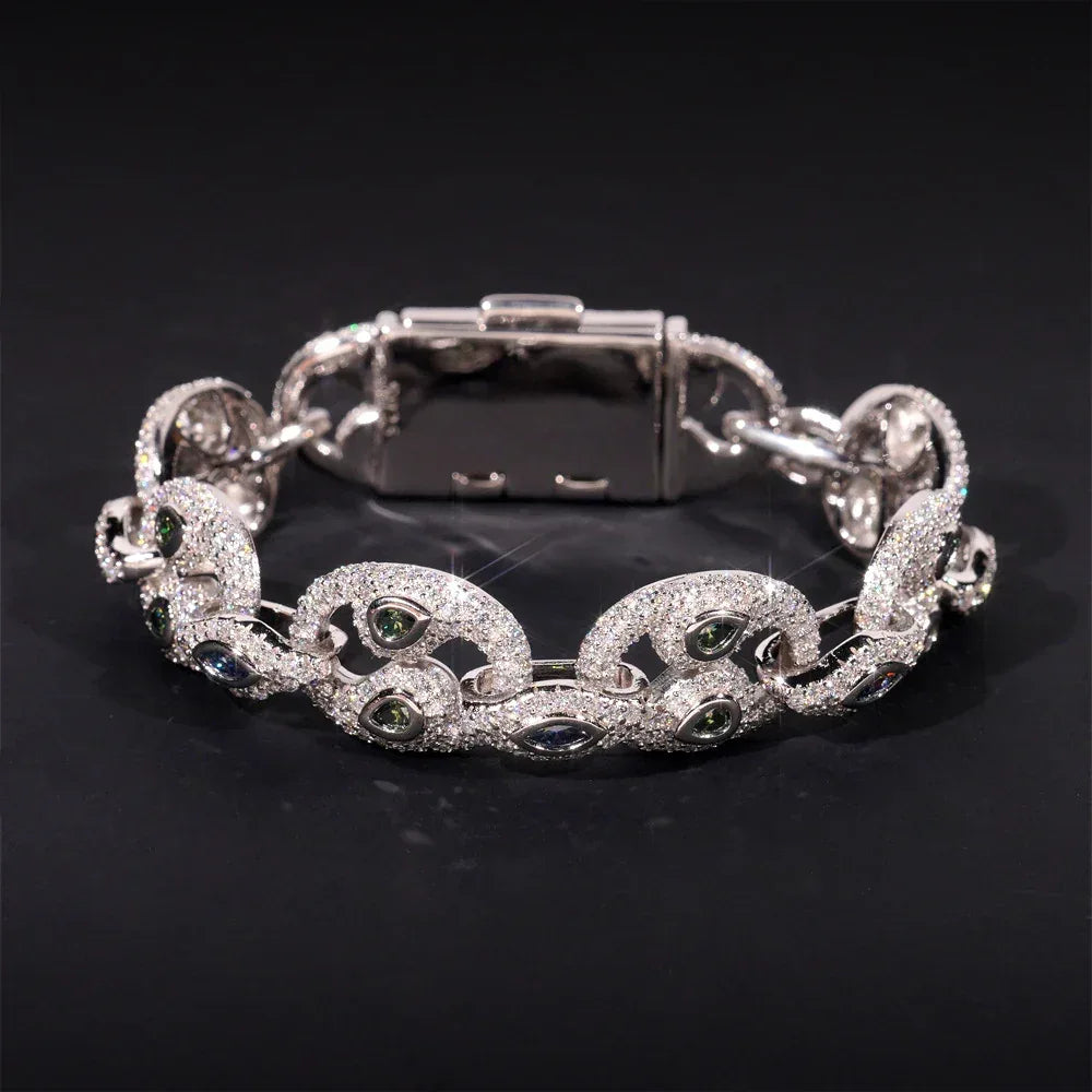15mm Moissanite Eye Cuban Link Bracelet | S925 Silver Hip Hop Jewelry - CaratixJewelry