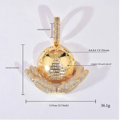 Hand Holding Ball Pendant | CZ Hip Hop Trendy Unisex Streetwear Necklace - CaratixJewelry