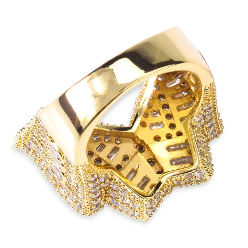 Men's Baguette Cut Butterfly Ring | Iced Out T-Stone Hip Hop Band | Caratix