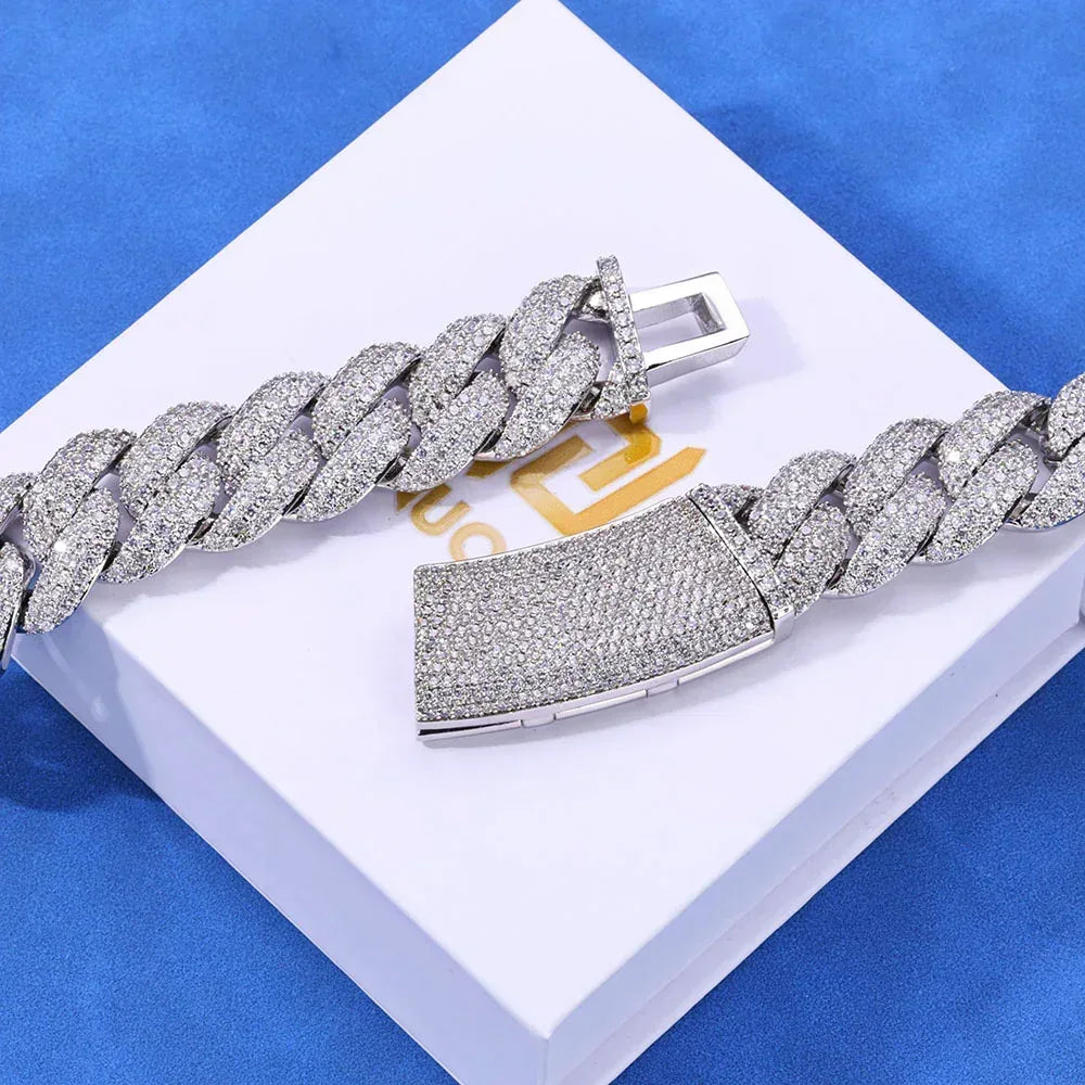 Triple-Row Moissanite Bubble Cuban Link Chain – Custom S925 Sterling Silver Iced-Out Hip Hop Men’s Luxury Streetwear Necklace - CaratixJewelry