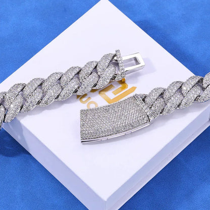 Triple-Row Moissanite Bubble Cuban Link Chain – Custom S925 Sterling Silver Iced-Out Hip Hop Men’s Luxury Streetwear Necklace - CaratixJewelry