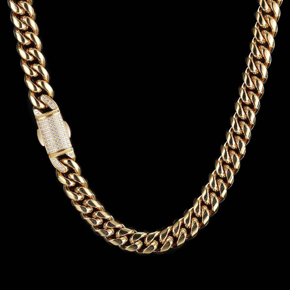 Iced-Out Stainless Steel Cuban Link Necklace with Spring Clasp for Men | Caratix Jewelry - CaratixJewelry