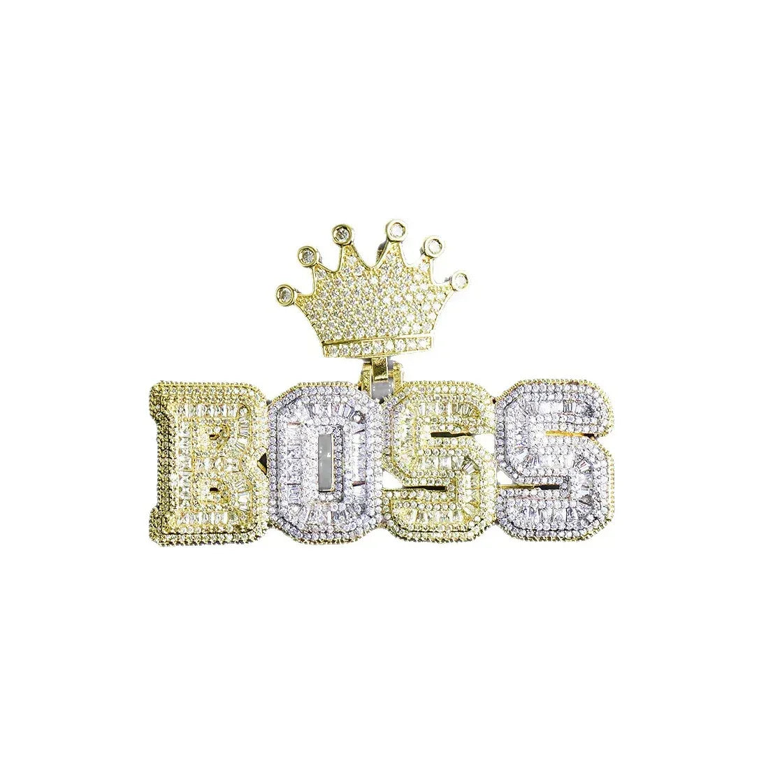 Luxury Two-Tone "BOSS" Crown Pendant | Men's Real Copper CZ Necklace - CaratixJewelry