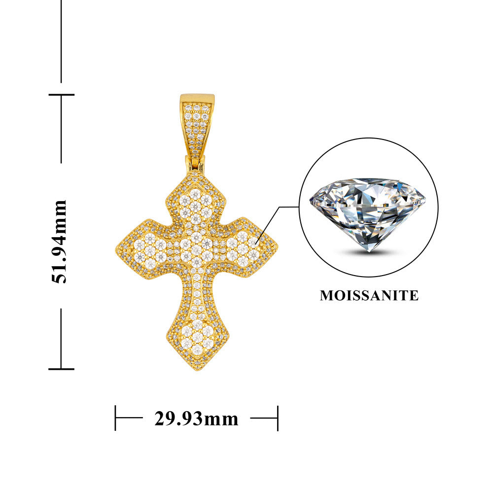 S925 Sterling Silver Moissanite Cross Pendant | Iced Out Cross for Tennis Chain | Caratix