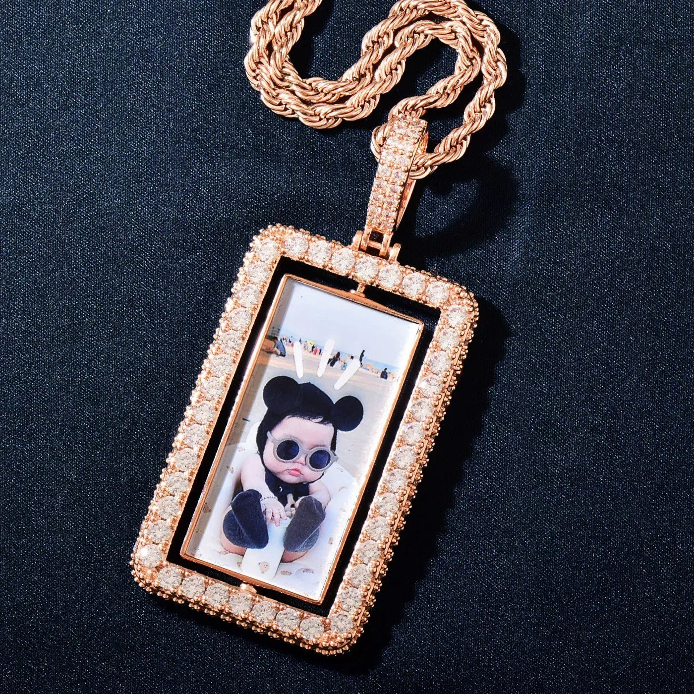 Spinning Photo Dog Tag Pendant | Iced Out CZ Custom Picture Hip Hop DIY Necklace - CaratixJewelry