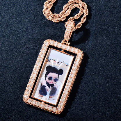 Spinning Photo Dog Tag Pendant | Iced Out CZ Custom Picture Hip Hop DIY Necklace - CaratixJewelry
