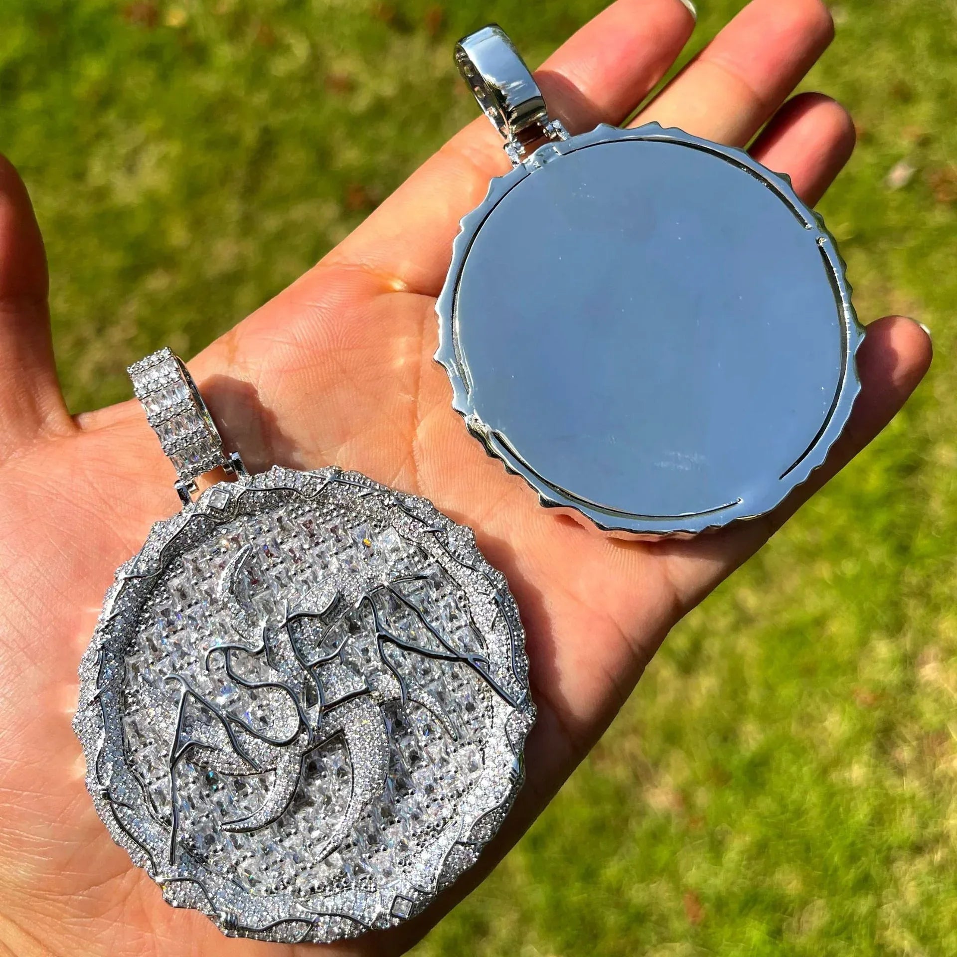 Luxury Multi-Color Iced Out Thorn Medallion Pendant | Men's Hip Hop Rainbow Zircon Disc Necklace | Premium Copper Full Circle Pendant | Caratix - CaratixJewelry
