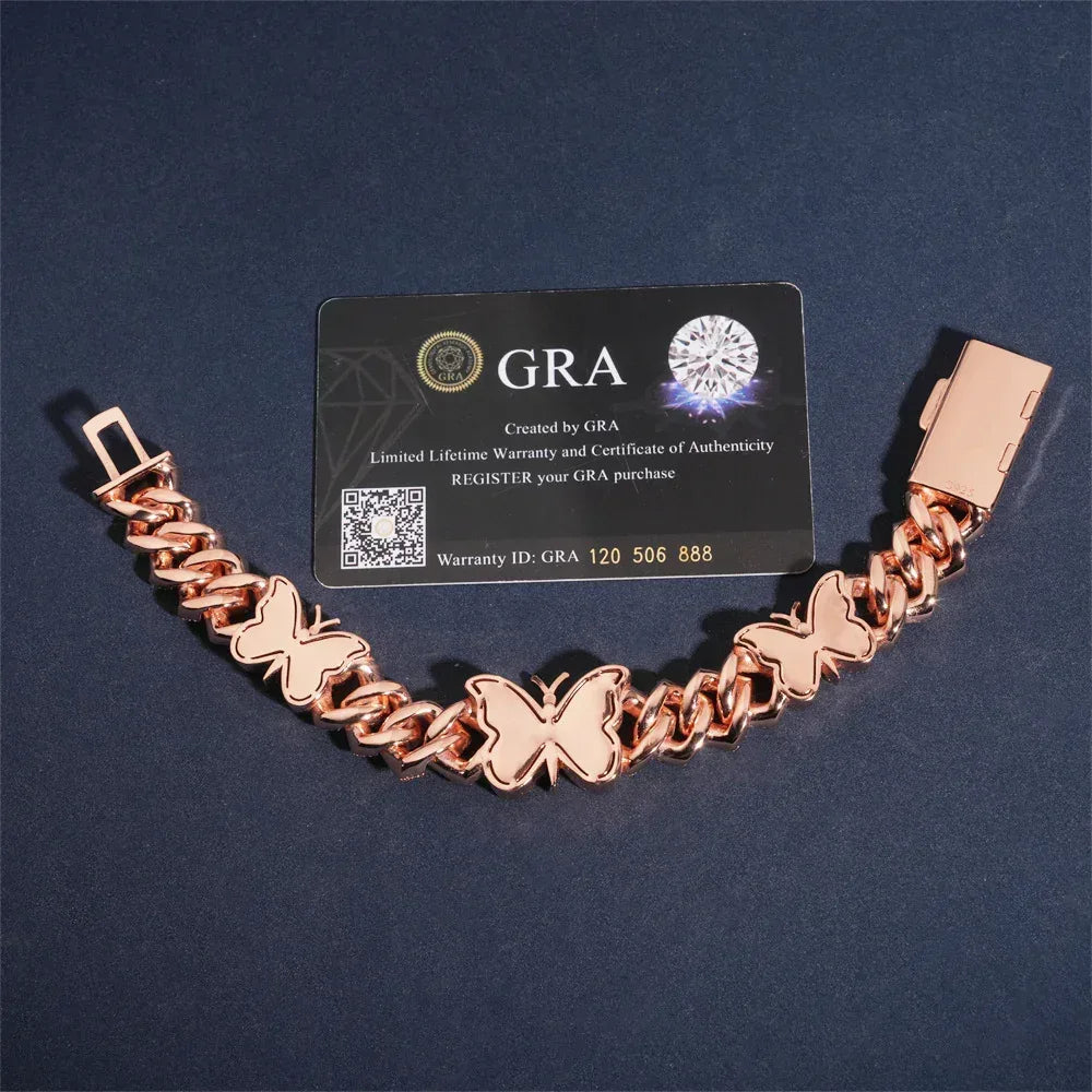 15mm Butterfly Moissanite Cuban Link Bracelet – S925 Sterling Silver Iced-Out Hip Hop Men’s Streetwear Jewelry - CaratixJewelry