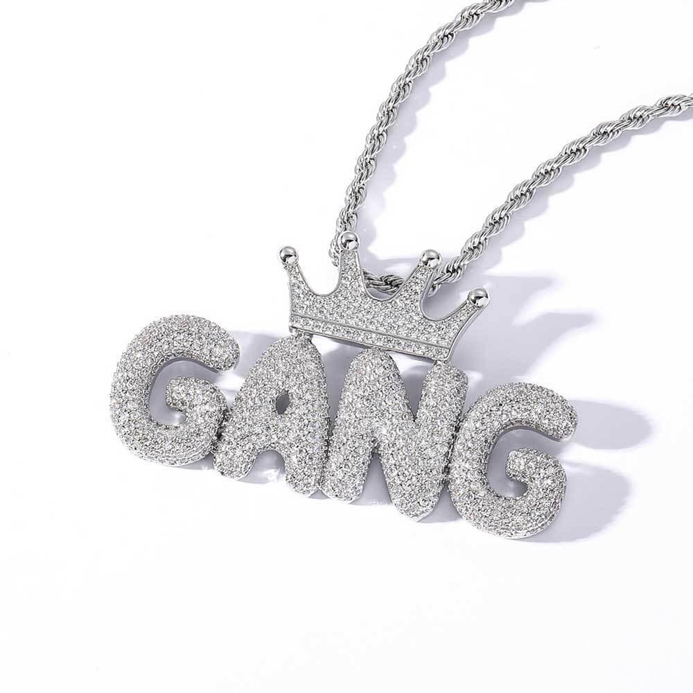 Crown Bubble Letter and Number Pendant Necklace with Micro-Pave Zircon for Men | Caratix Jewelry - CaratixJewelry