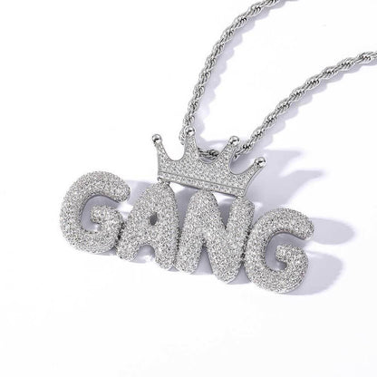 Crown Bubble Letter and Number Pendant Necklace with Micro-Pave Zircon for Men | Caratix Jewelry - CaratixJewelry