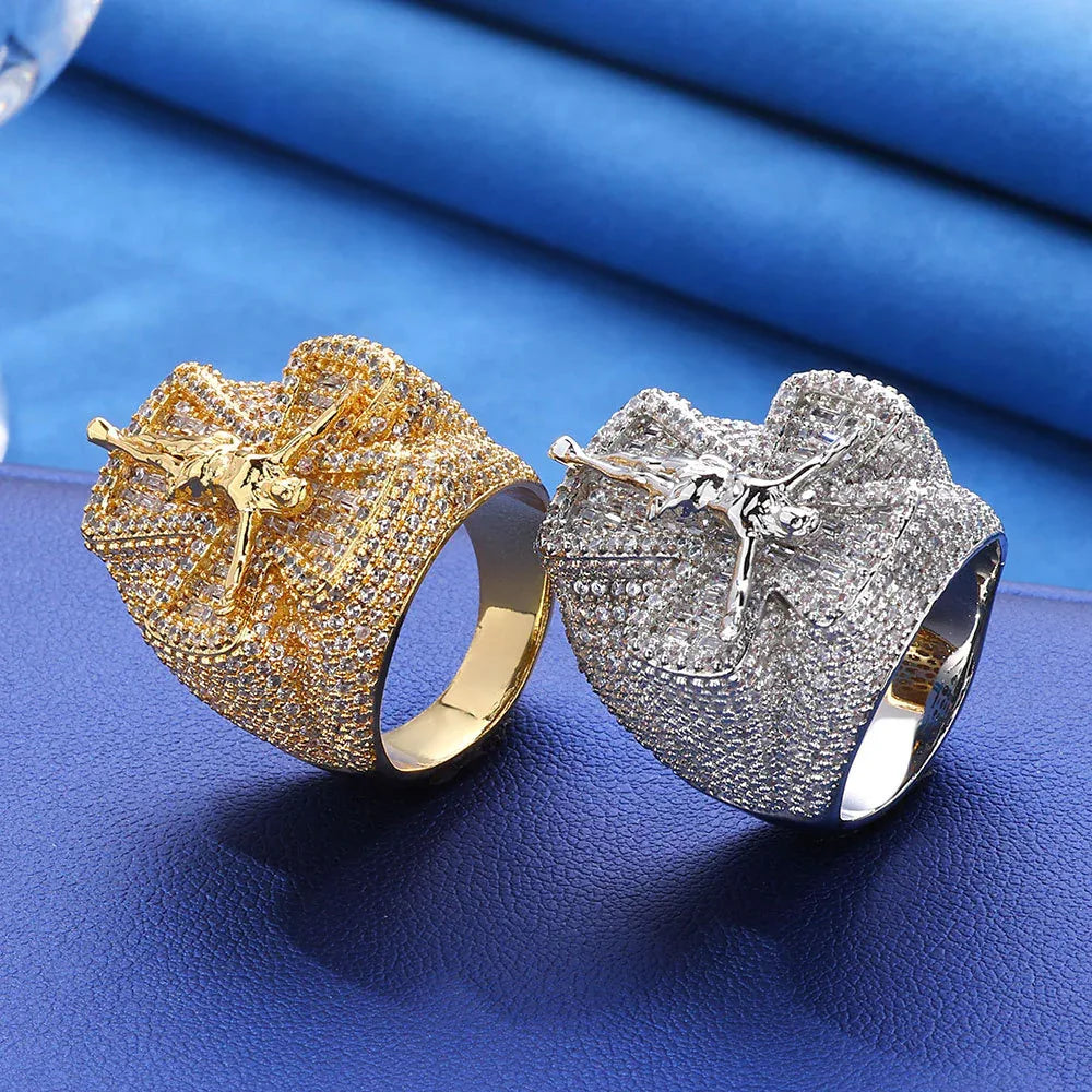 Men's Luxury Iced Out Cross Ring | Sleek Hip Hop Pave Band | Caratix