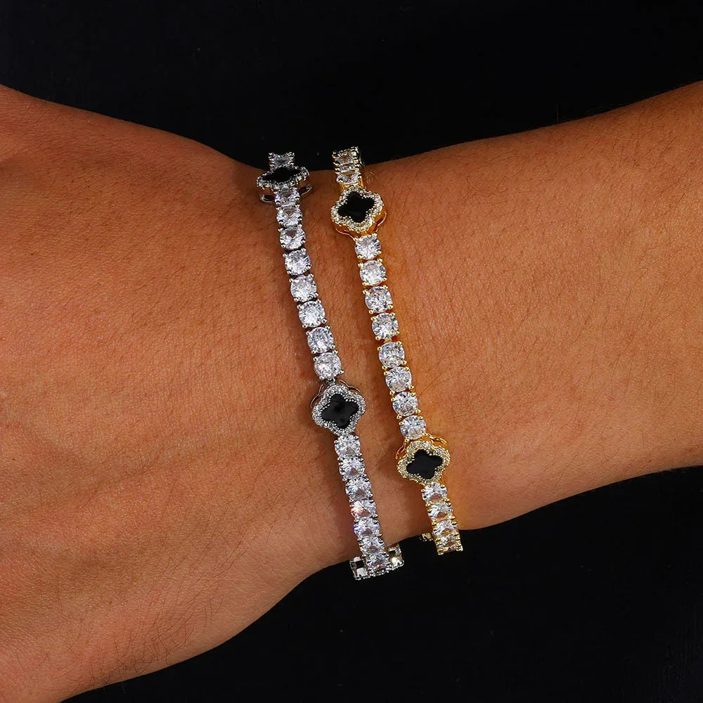 4mm Color Enamel Clover Tennis Bracelet | Iced Out Zircon Handpiece | Custom Rapper Chain Style | Caratix - CaratixJewelry