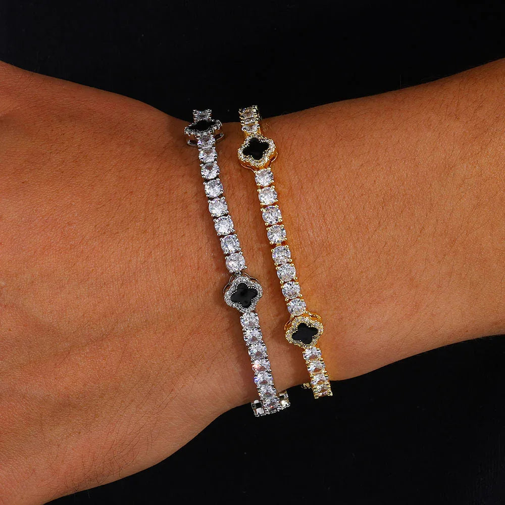 4mm S925 Sterling Silver Moissanite Clover Bracelet | VVS Moissanite Tennis Chain | High-End Gold Chain Rapper Aesthetic | Caratix - CaratixJewelry