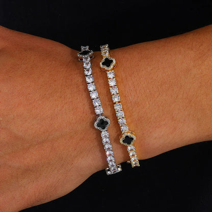 4mm S925 Sterling Silver Moissanite Clover Bracelet | VVS Moissanite Tennis Chain | High-End Gold Chain Rapper Aesthetic | Caratix - CaratixJewelry