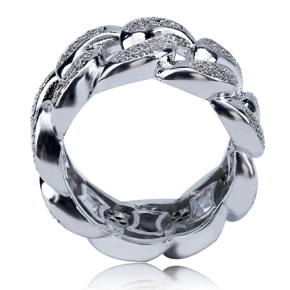 Iced Out Cuban Link Ring | Men's & Women's Pave Zirconia Band | Caratix