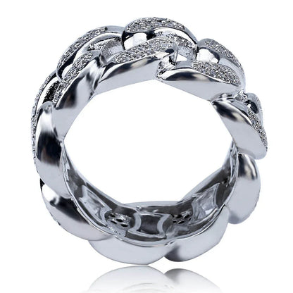 Iced Out Cuban Link Ring | Men's & Women's Pave Zirconia Band | Caratix