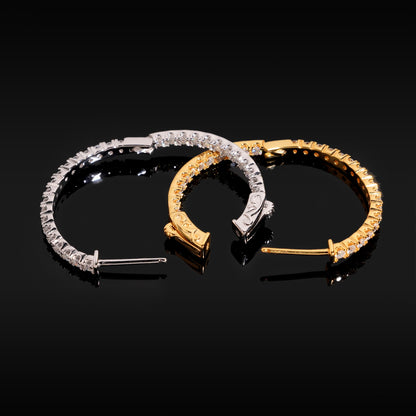 Large Moissanite Hoop Earrings S925 Silver | Big Iced Out Hoops D VVS1 | Caratix
