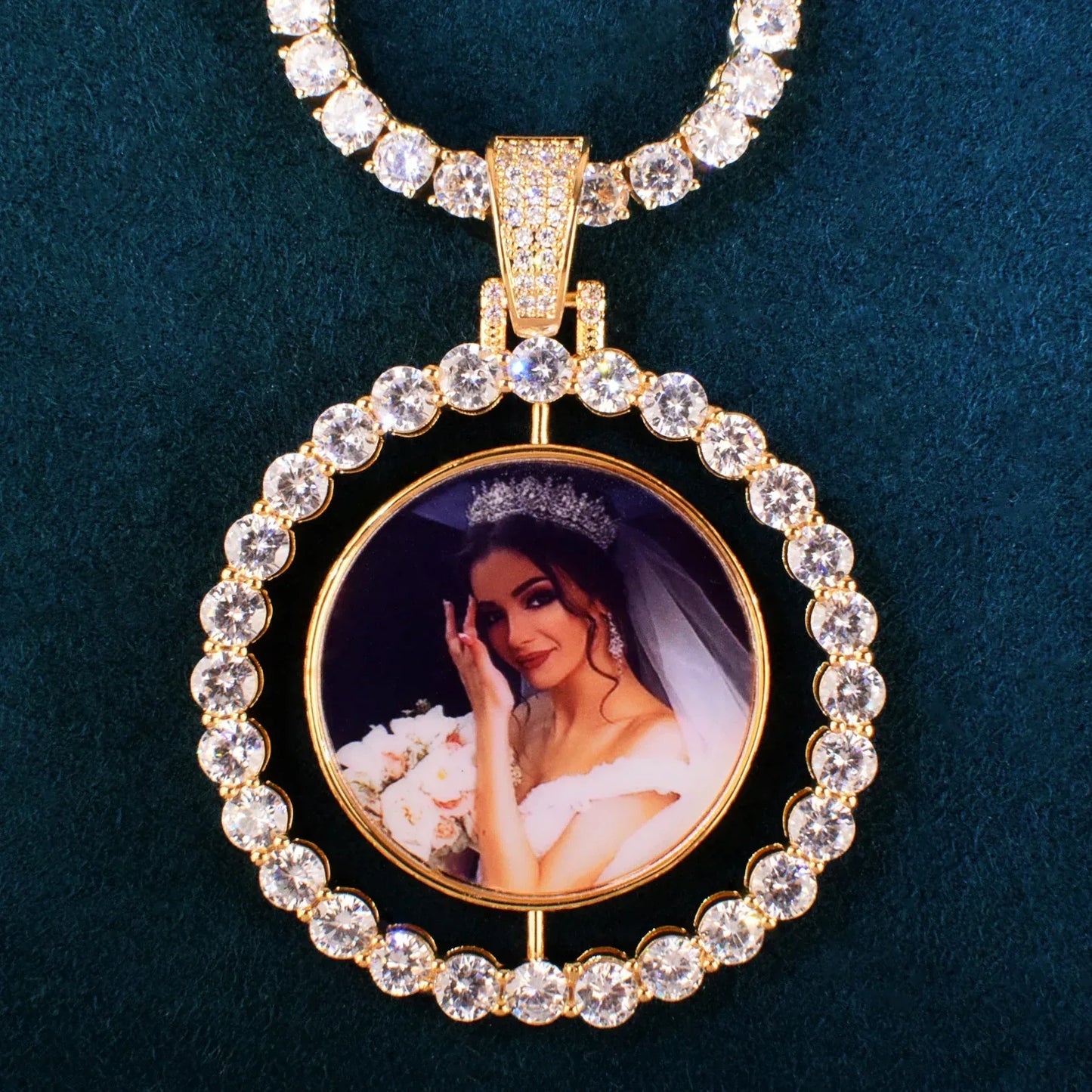 Spinning Photo Pendant Necklace | Iced Out CZ Custom Picture Hip Hop Jewelry - CaratixJewelry
