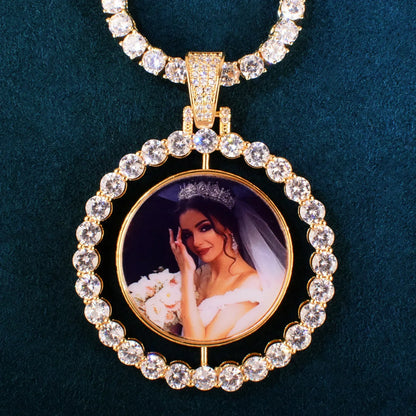 Spinning Photo Pendant Necklace | Iced Out CZ Custom Picture Hip Hop Jewelry - CaratixJewelry