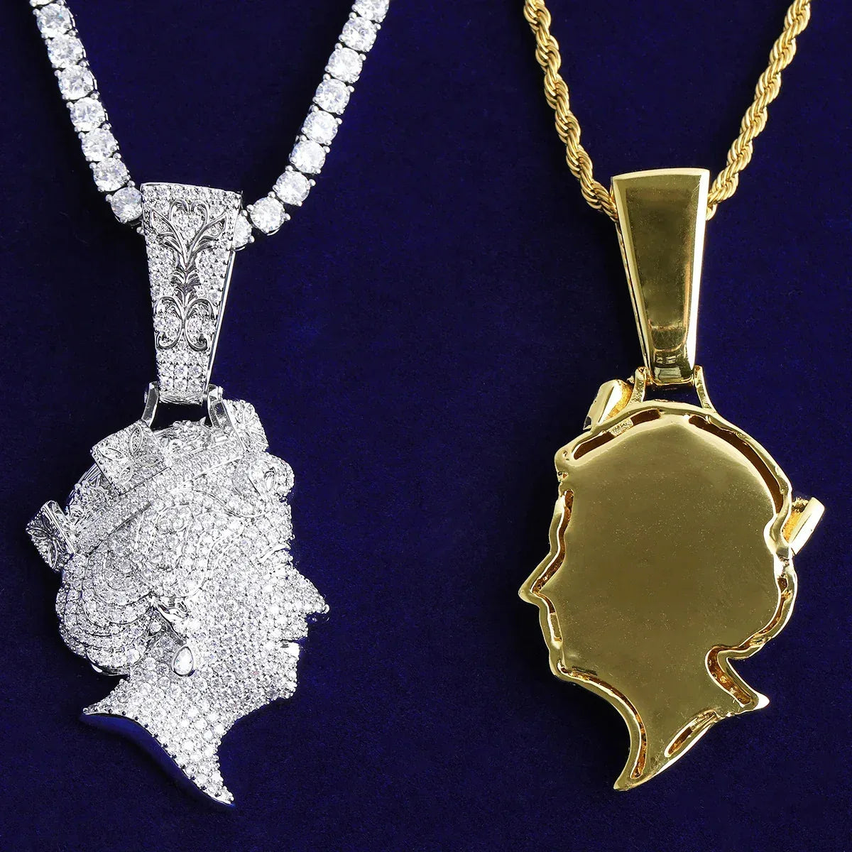 Luxury Iced Out Queen Elizabeth II Pendant | Men's Hip Hop Portrait Necklace | Full CZ Genuine Copper Jewelry | Senior Sense Bling | Caratix - CaratixJewelry