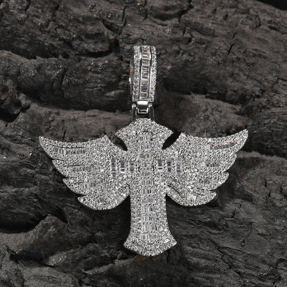 Luxury Iced Out Angel Wings Cross Pendant for Men | Hip Hop Pave CZ Jewelry | Trendy Winged Cross Ice Pendant | Fashion Necklace | Caratix - CaratixJewelry