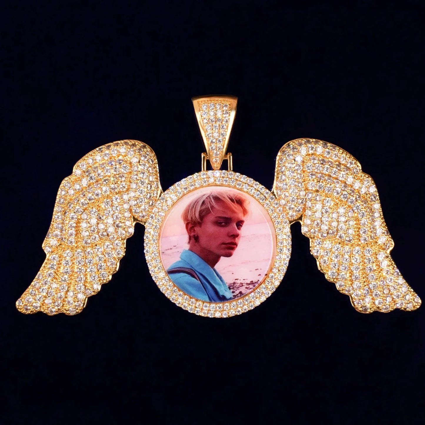 Wing Photo Pendant Necklace | Iced Out CZ Custom Picture DIY Couple Jewelry - CaratixJewelry