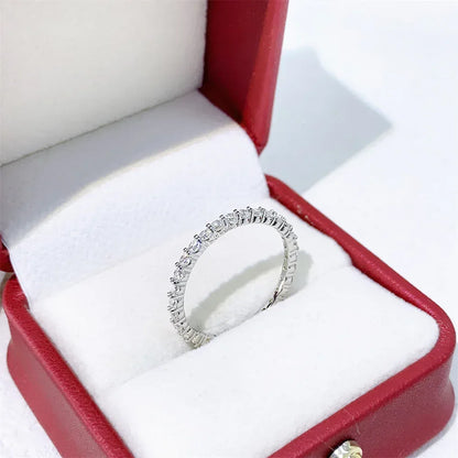 2mm Minimalist Moissanite Band Ring | S925 Silver Dainty Full Iced Out Jewelry - CaratixJewelry