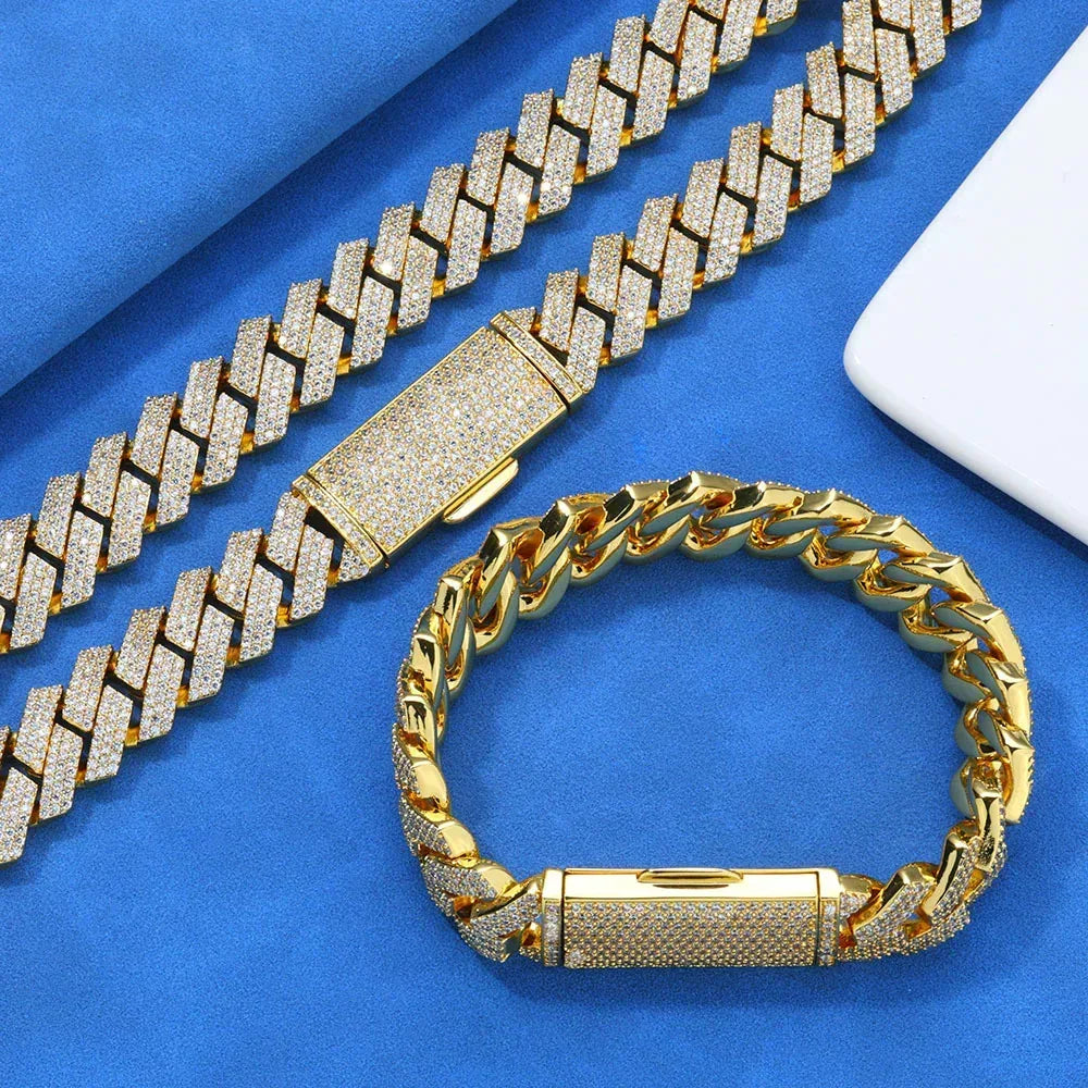 Iced Out Cut Cuban Bracelet Triple Row Zircon Cuban Link Chain Style - CaratixJewelry