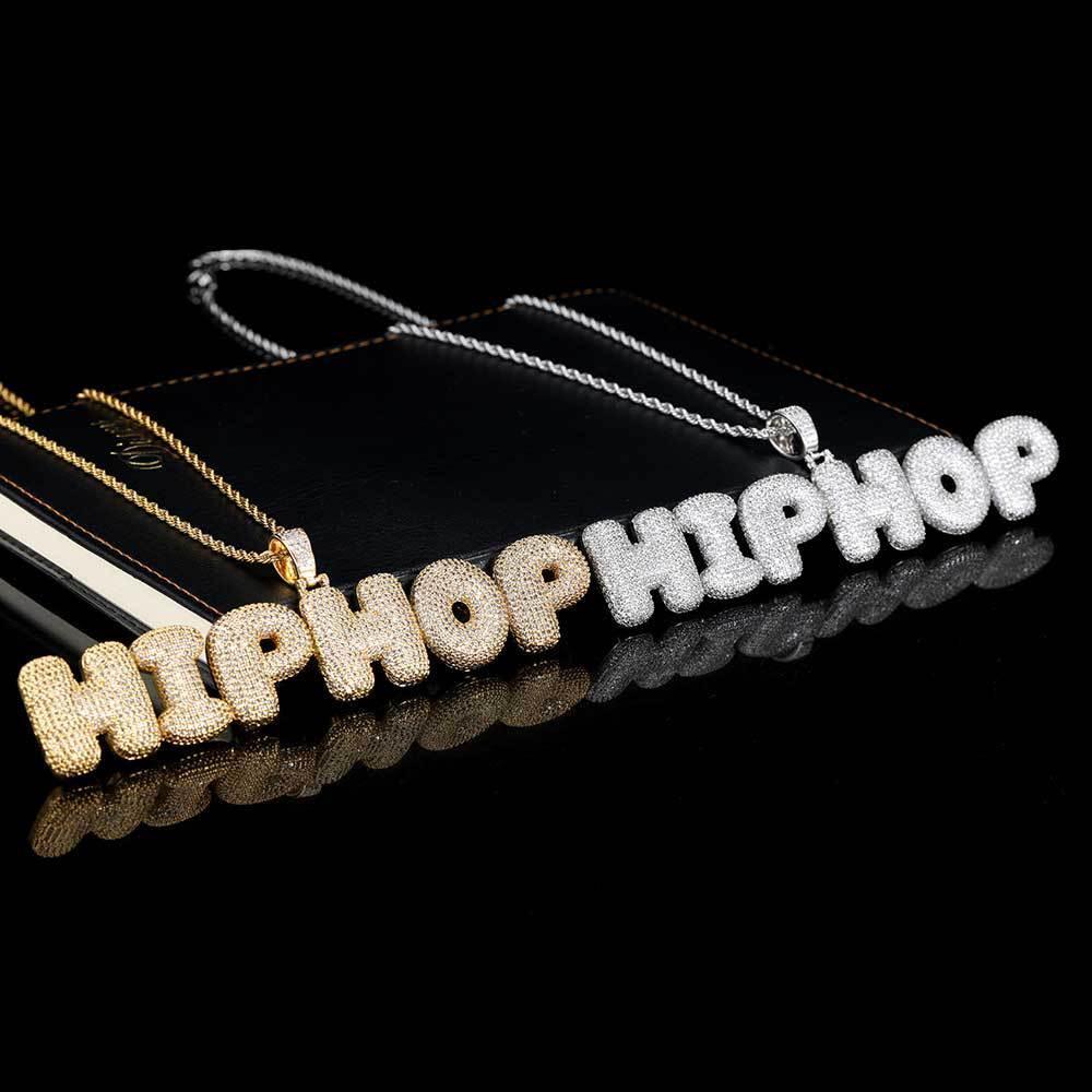 Bubble Letter Pendant Necklace with Micro-Pave Zircon for Men | Creative Hip Hop Jewelry | Caratix Jewelry - CaratixJewelry