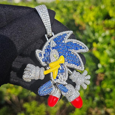 Sonic Cartoon Pendant Necklace | CZ Iced Out Hip Hop Streetwear Jewelry - CaratixJewelry