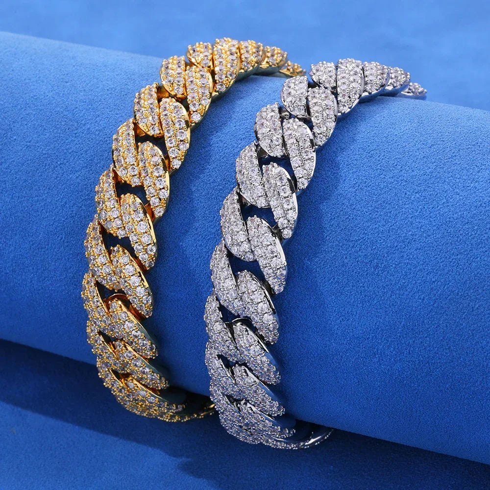 13mm Double Row Bubble Cuban Bracelet Iced Out Jewelry | Caratix Jewelry - CaratixJewelry