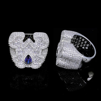 Women's Custom Blue Teardrop Ring | Baguette & Round Hybrid Pave Band | Caratix