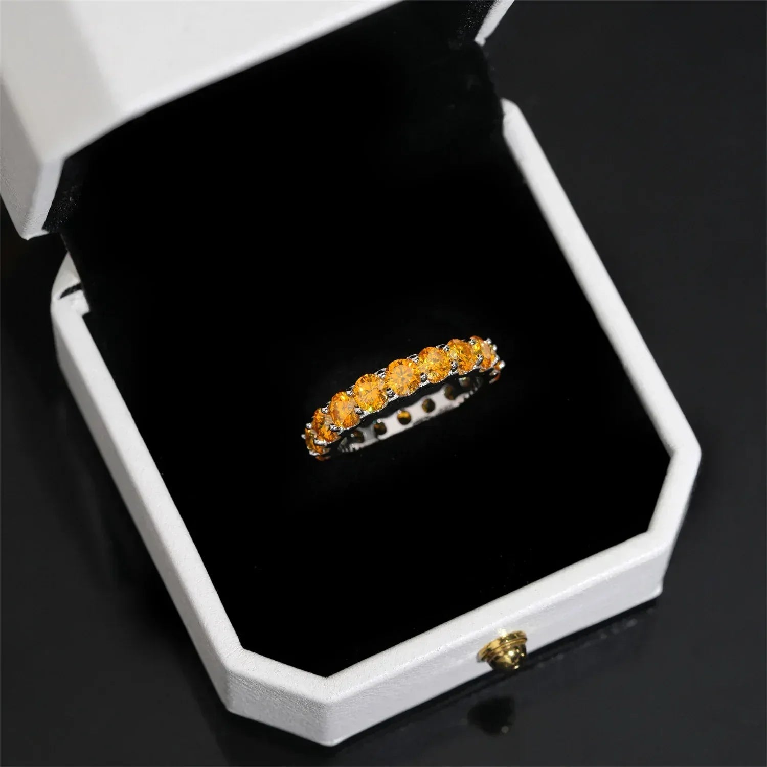4mm Colored Moissanite Band Ring | S925 Silver Unisex Iced Out Hip Hop Jewelry - CaratixJewelry