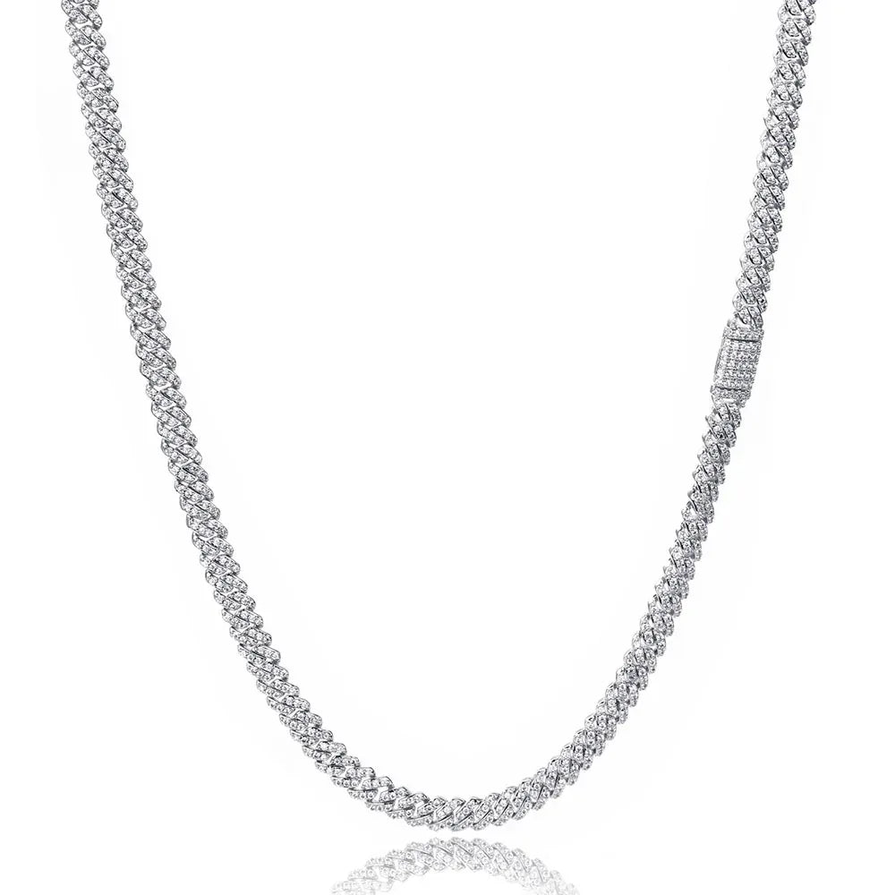 6mm Single Row Cuban Chain Necklace with Full Zircon Stones - CaratixJewelry