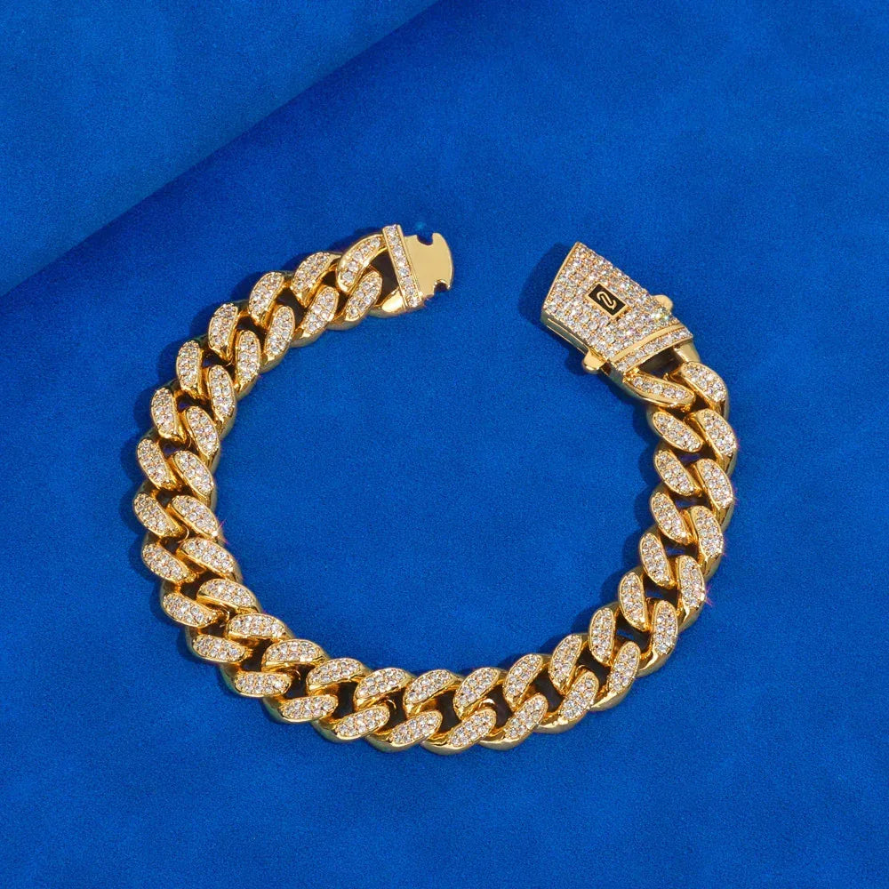 Custom 12mm Double Row Cuban Chain Moroccan Bracelet - CaratixJewelry