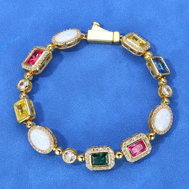 Colorful Gemstone Zircon Hip Hop Bracelet Rapper Iced Out Chain Style | Caratix Jewelry - CaratixJewelry