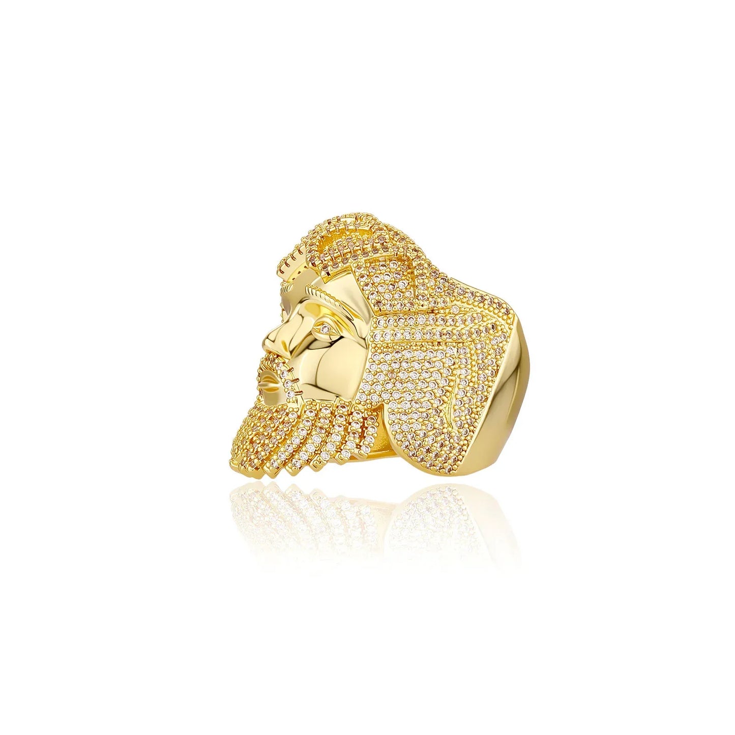 Relief Portrait Men's Ring | 5A Grade Zirconia Gold Band | Caratix