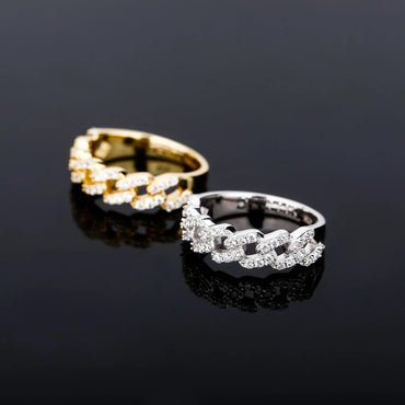 Solid 925 Sterling Silver Cuban Link Ring | Iced Out Hip Hop Band | Caratix