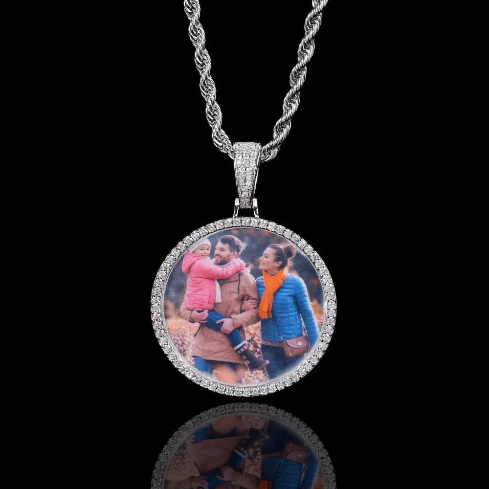 Custom Photo Frame Pendant S925 Silver Moissanite Necklace Mens | Caratix Jewelry - CaratixJewelry