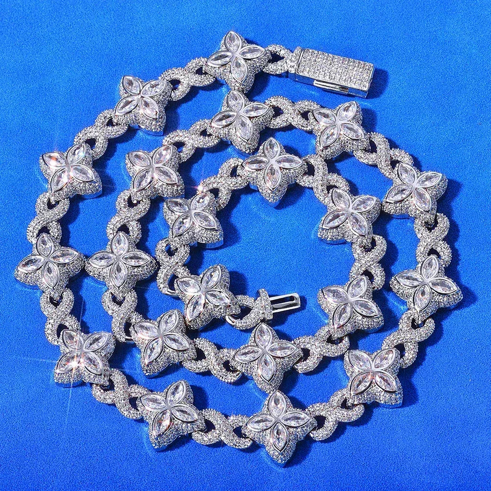 Four-Leaf Clover Cuban Link Chain with Figure-8 Clasp – Custom S925 Sterling Silver Hip Hop Men’s Trendy Streetwear Necklace - CaratixJewelry