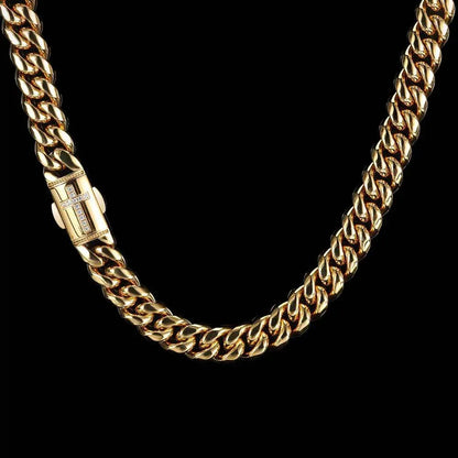 Miami Cuban Link Necklace Stainless Steel Micro-Paved Zircon with Spring Clasp | Caratix Jewelry - CaratixJewelry