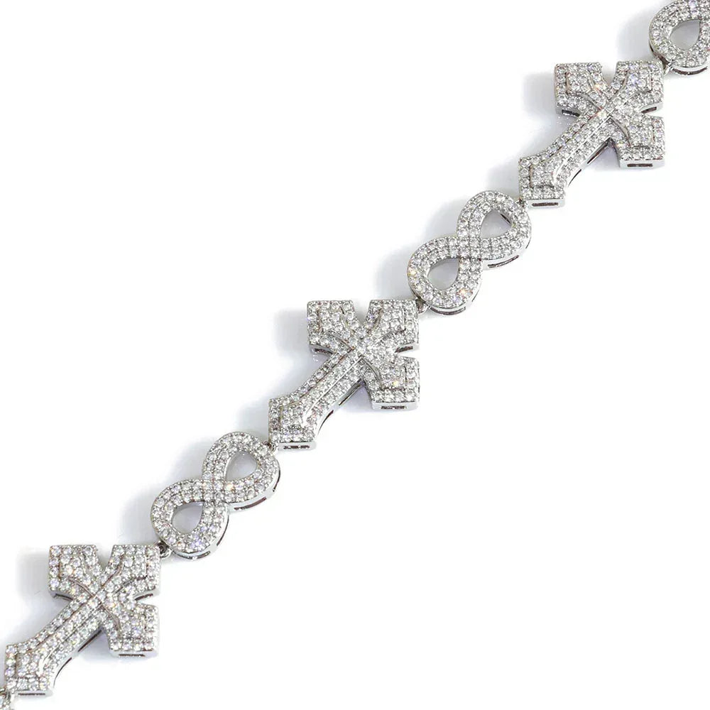 Moissanite Cross Figure-8 Chain Necklace/Bracelet – S925 Sterling Silver Iced-Out Vintage Hip Hop Jewelry for Women - CaratixJewelry
