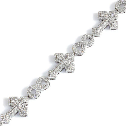 Moissanite Cross Figure-8 Chain Necklace/Bracelet – S925 Sterling Silver Iced-Out Vintage Hip Hop Jewelry for Women - CaratixJewelry