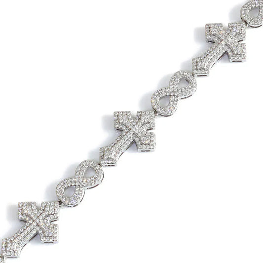 Moissanite Cross Figure-8 Chain Necklace/Bracelet – S925 Sterling Silver Iced-Out Vintage Hip Hop Jewelry for Women - CaratixJewelry