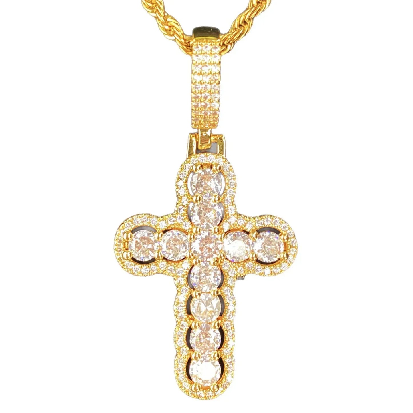 Iced Out Hollow Sphere Cross Pendant | Women's 3D Bubble Bead Necklace - CaratixJewelry