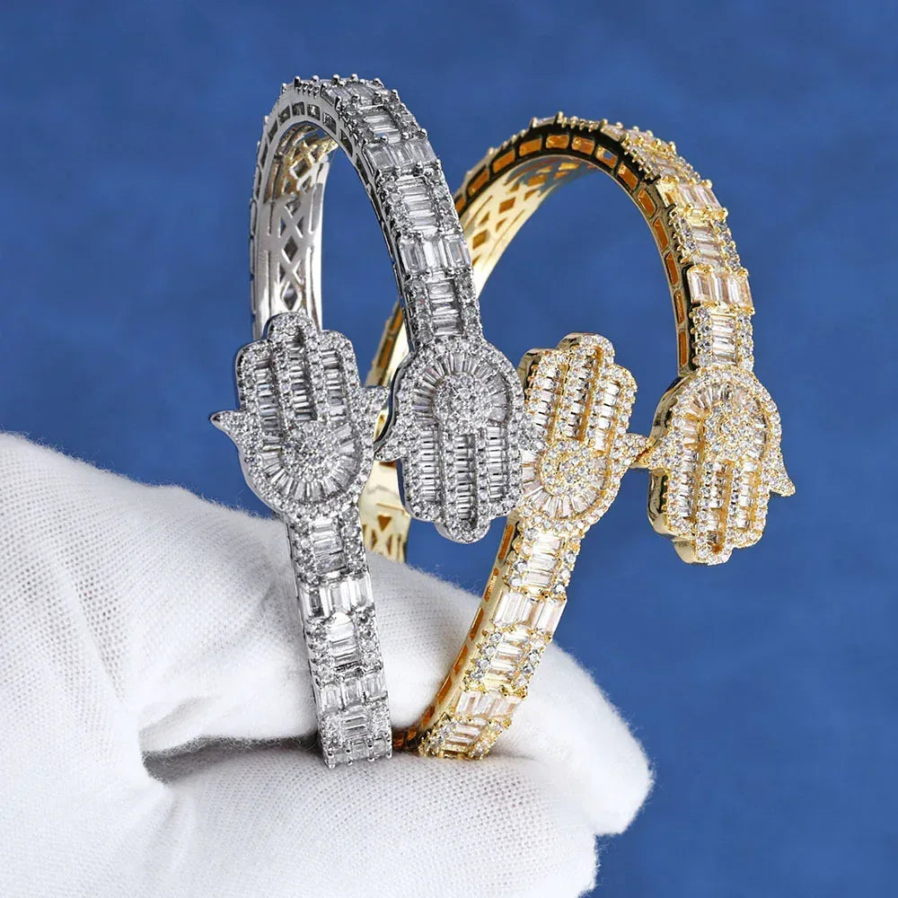 Iced Out Hand of Fatima Bracelet Mixed Zircon Bling Jewelry - CaratixJewelry