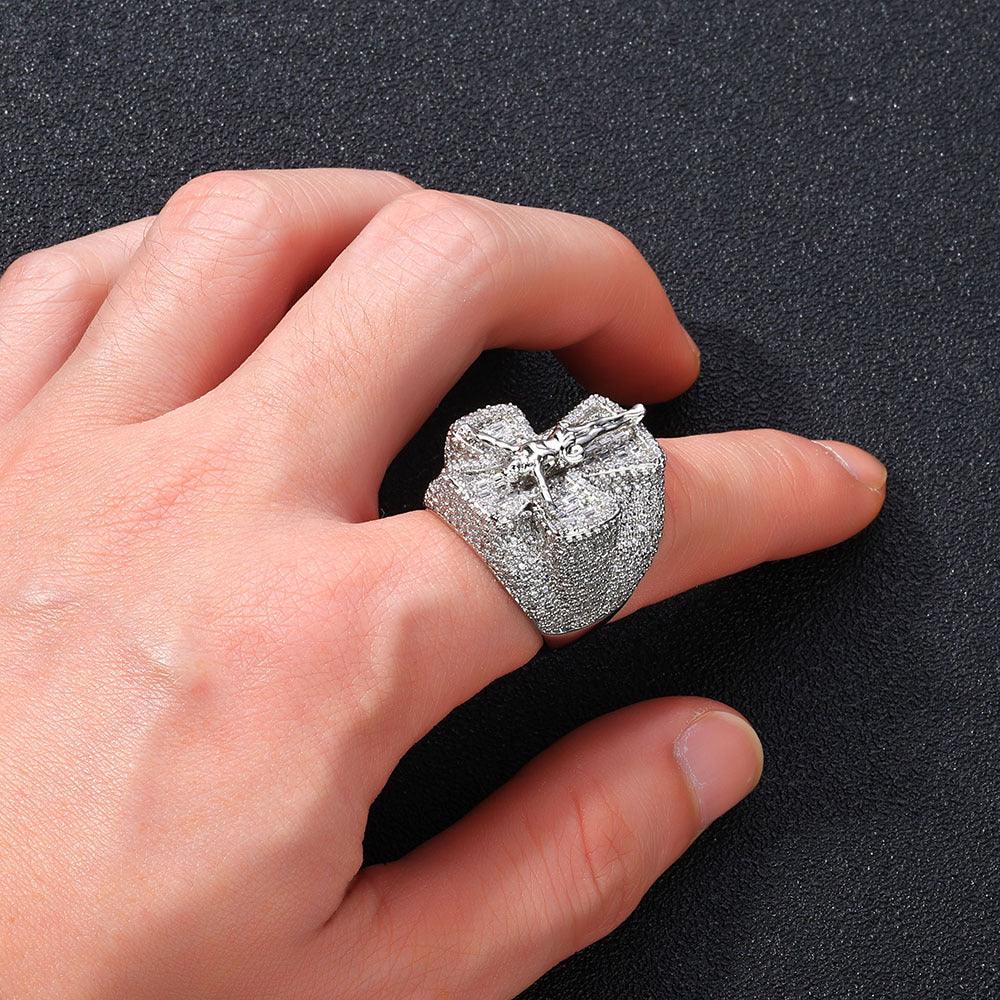 Men's Luxury Iced Out Cross Ring | Sleek Hip Hop Pave Band | Caratix