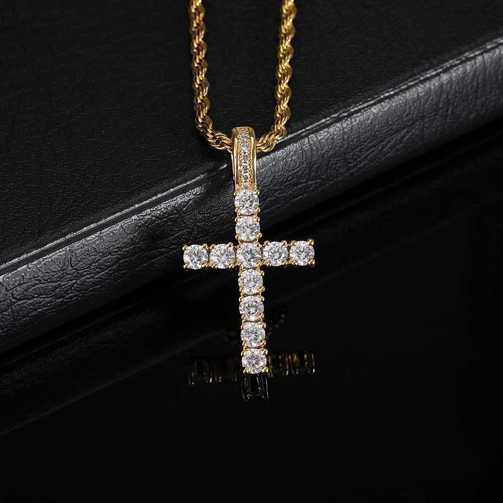 Custom Small Solid Cross Pendant Necklace with Micro-Pave Zircon Stones and Gold Plating for Men | Caratix Jewelry - CaratixJewelry